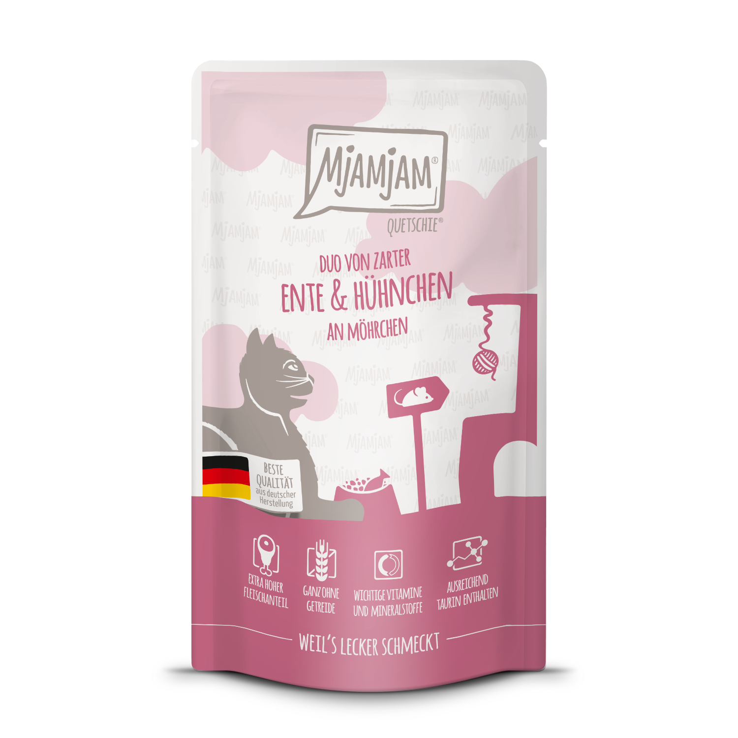 MjAMjAM - Katze - Quetschie - DUO von zarter Ente & saftigem Hühnchen an Möhrchen