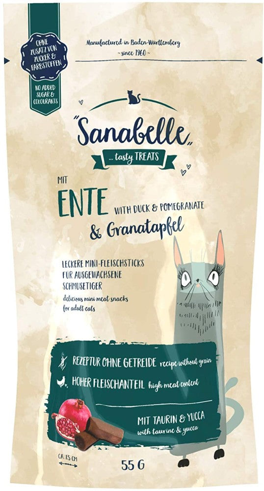 Artikel mit dem Namen Sanabelle Snack Ente und Granatapfel im Shop von zoo.de , dem Onlineshop für nachhaltiges Hundefutter und Katzenfutter.