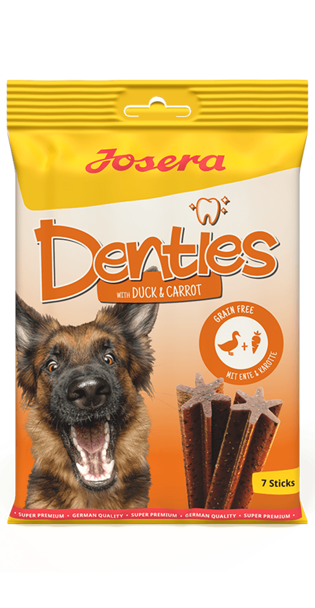 Artikel mit dem Namen Josera Hund Denties Duck & Carrot im Shop von zoo.de , dem Onlineshop für nachhaltiges Hundefutter und Katzenfutter.