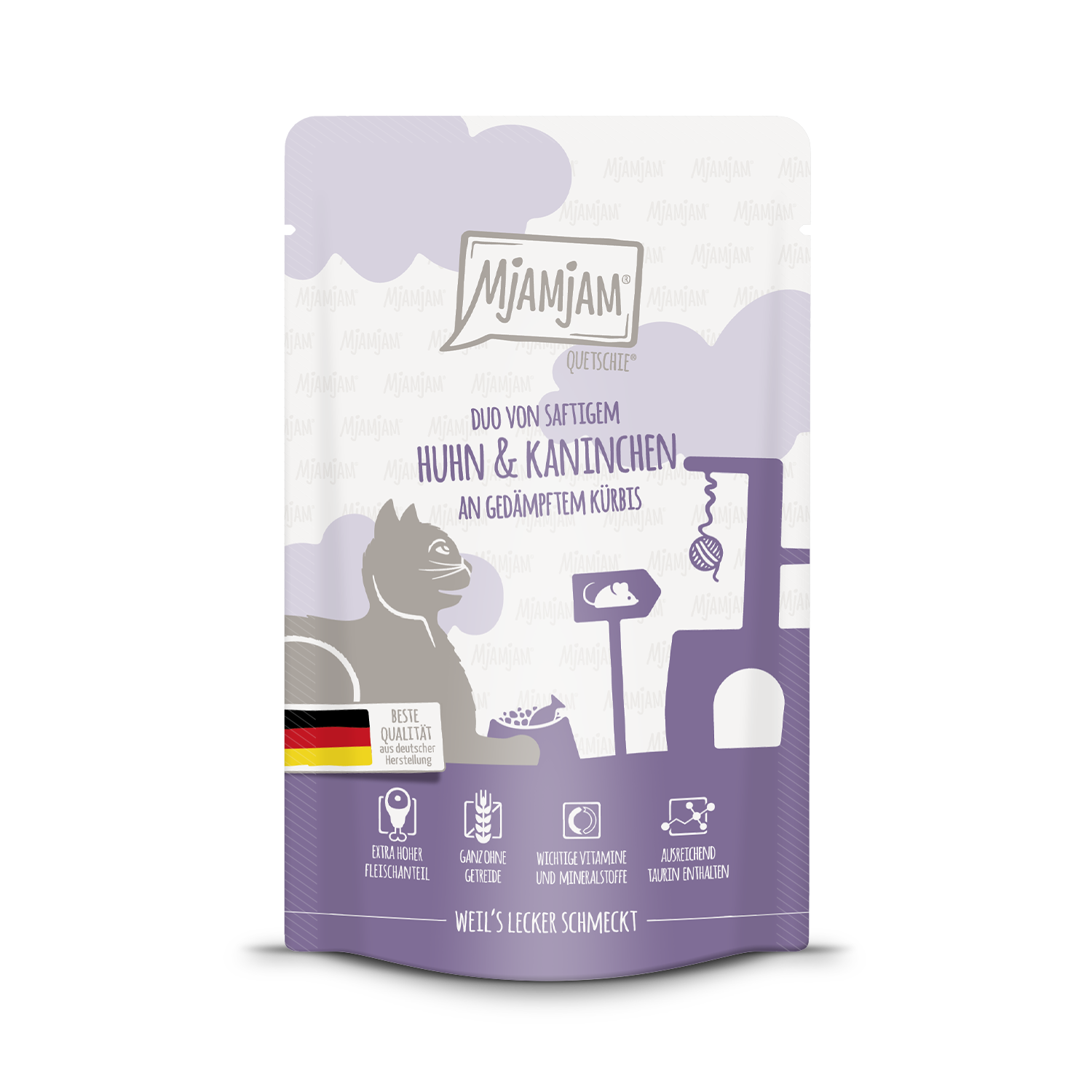 MjAMjAM - Katze - Quetschie - DUO von saftigem Hühnchen & Kaninchen an gedämpftem Kürbis
