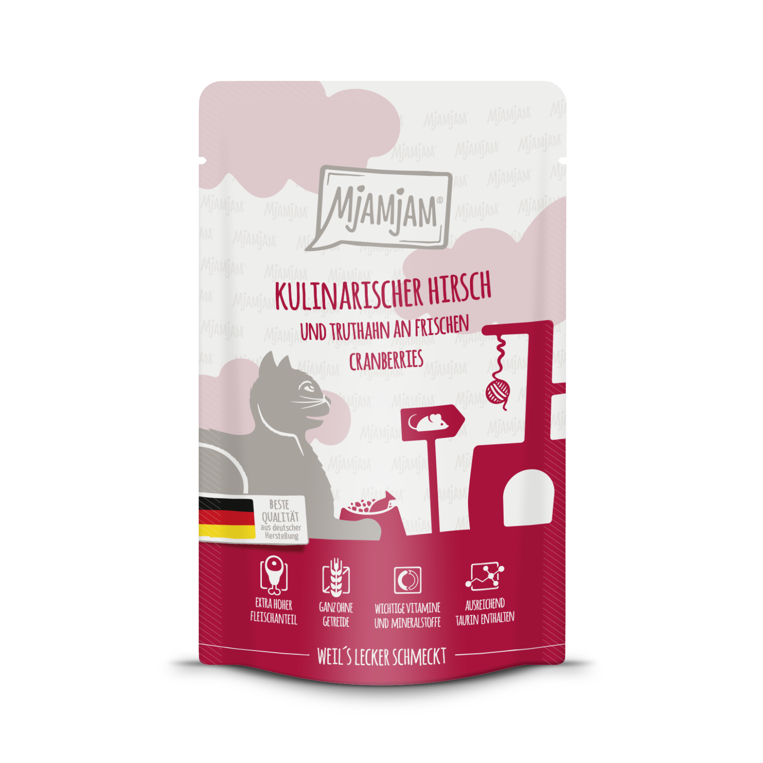 MjAMjAM - Katze - kulinarischer Hirsch und Truthahn an frischen Cranberries
