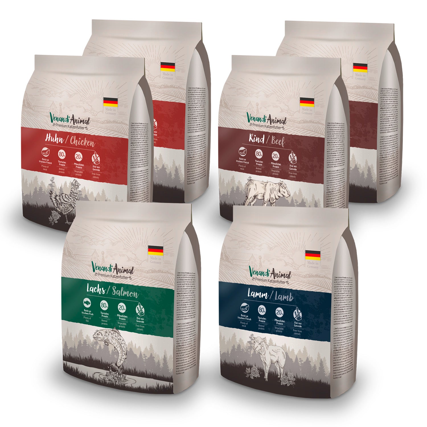 Venandi Probierpaket Trockenfutter Huhn, Rind, Ente & Lamm – zoo.de