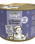 Artikel mit dem Namen Betty's Landhausküche Hund: Rentier & Kartoffel im Shop von zoo.de , dem Onlineshop für nachhaltiges Hundefutter und Katzenfutter.