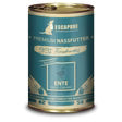 Close-up of Escapure Ente-Bayrisch duck wet dog food can highlighting fresh ingredients