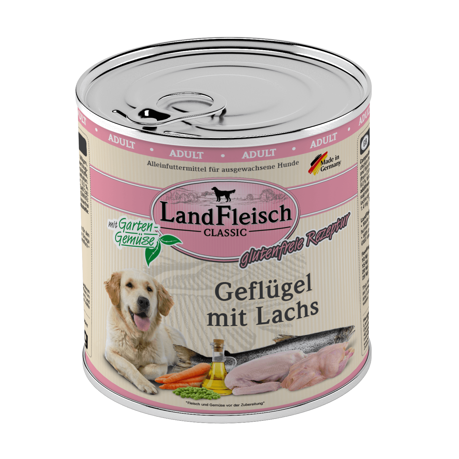 Artikel mit dem Namen Landfleisch Dog Classic Geflügel mit Lachs und Gartengemüse im Shop von zoo.de , dem Onlineshop für nachhaltiges Hundefutter und Katzenfutter.