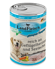 Artikel mit dem Namen Landfleisch Dog Classic Geflügelherzen und Seelachs mit Gartengemüse im Shop von zoo.de , dem Onlineshop für nachhaltiges Hundefutter und Katzenfutter.