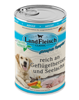 Artikel mit dem Namen Landfleisch Dog Classic Geflügelherzen und Seelachs mit Gartengemüse im Shop von zoo.de , dem Onlineshop für nachhaltiges Hundefutter und Katzenfutter.