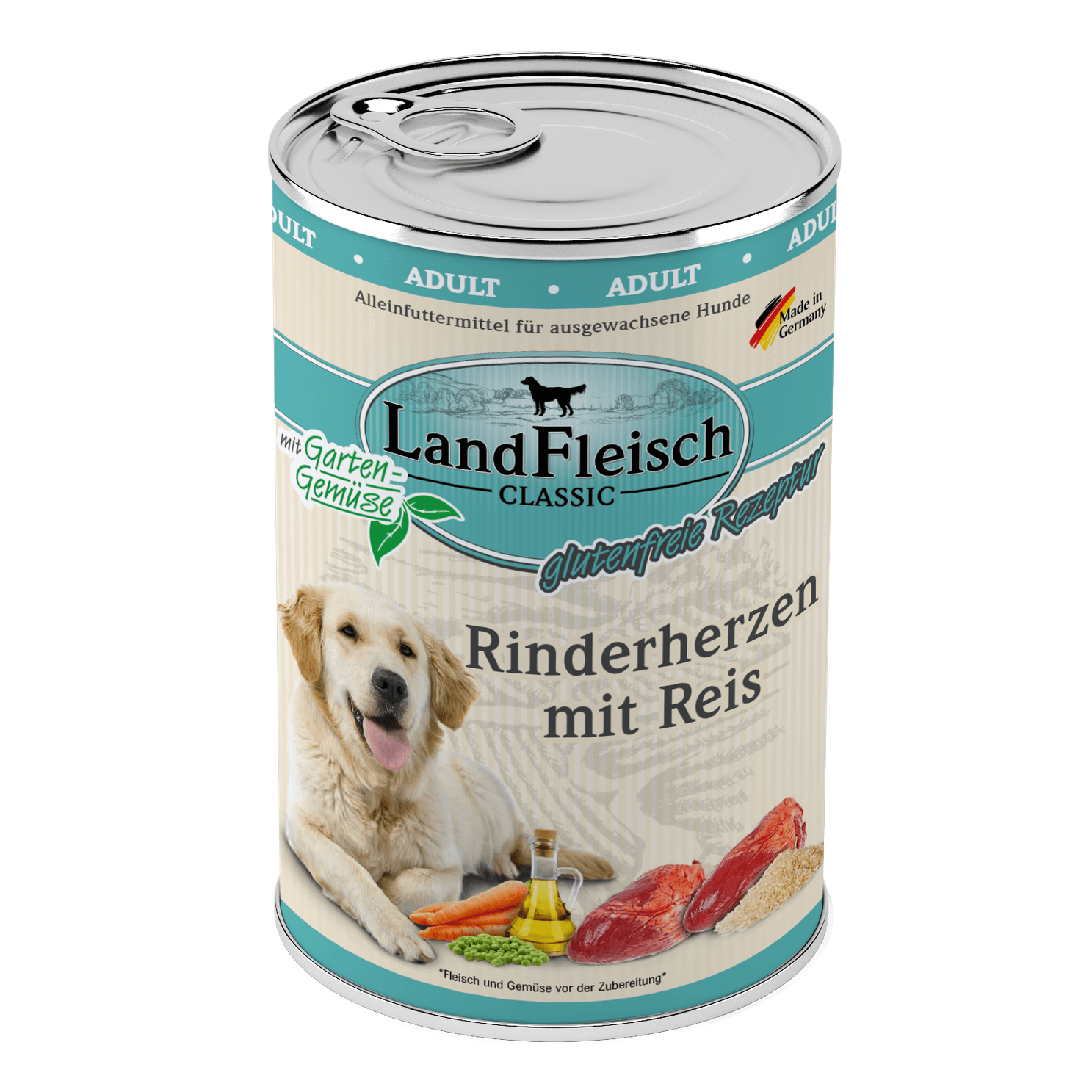 Landfleisch Dog Classic Rinderherzen mit Reis und Gartengemüse