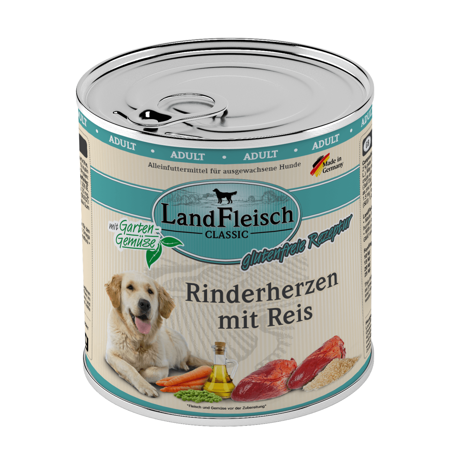 Landfleisch Dog Classic Rinderherzen mit Reis und Gartengemüse