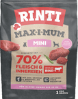 RINTI Max-I-Mum Mini dog food pouch with 70% beef for small dogs under 10kg, 1kg resealable bag