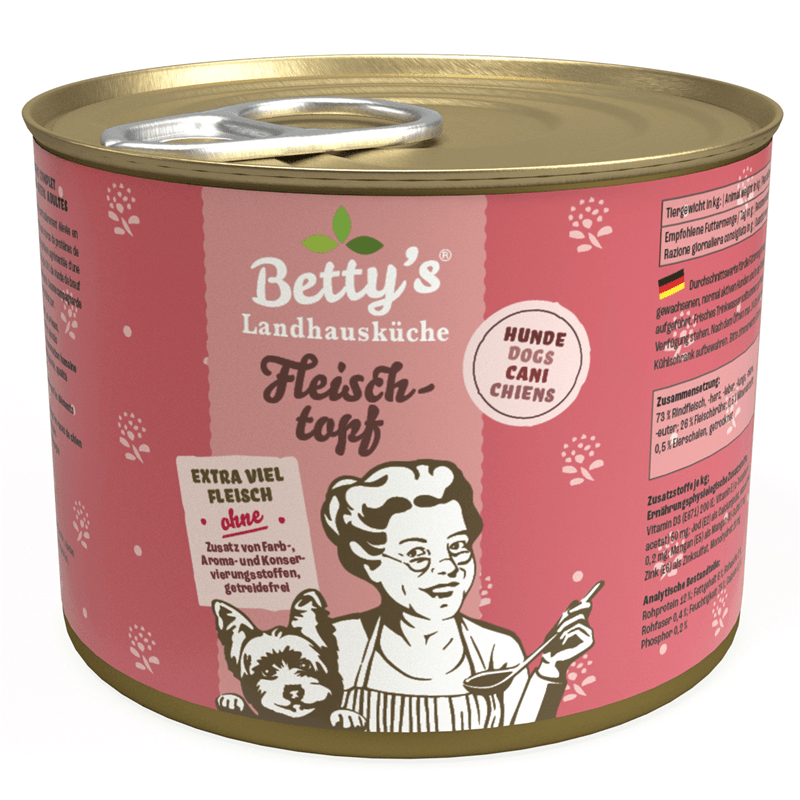 Artikel mit dem Namen Betty's Landhausküche Hund Fleischtopf im Shop von zoo.de , dem Onlineshop für nachhaltiges Hundefutter und Katzenfutter.