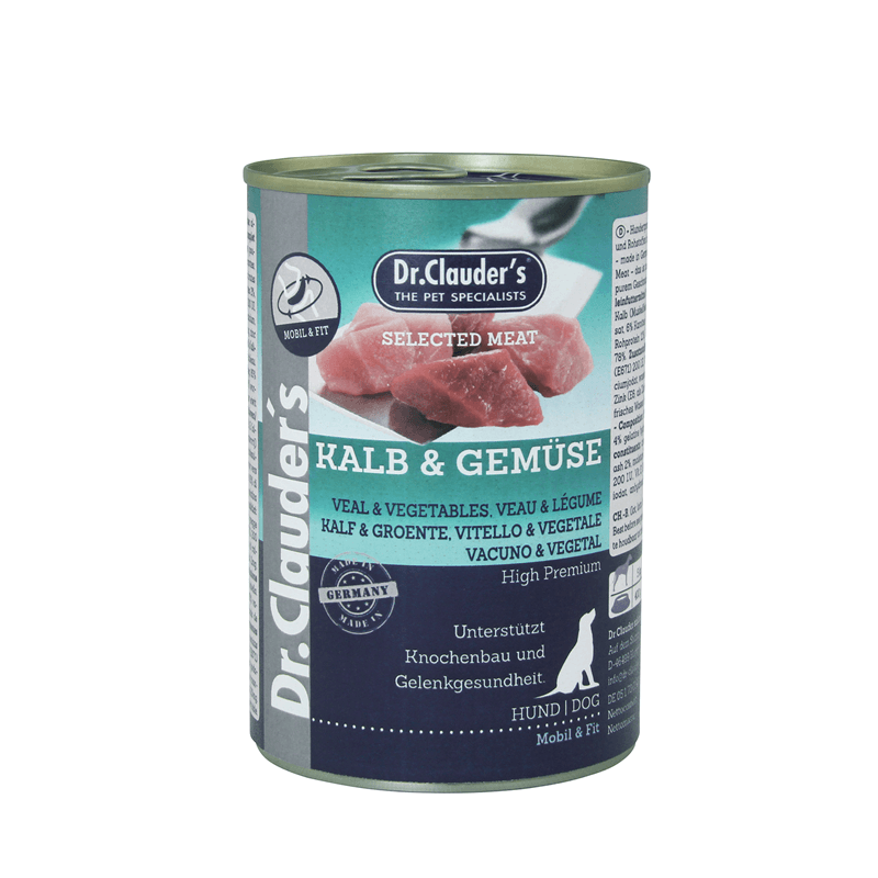 Artikel mit dem Namen Dr.Clauder's Selected Meat Kalb+Gemüse im Shop von zoo.de , dem Onlineshop für nachhaltiges Hundefutter und Katzenfutter.