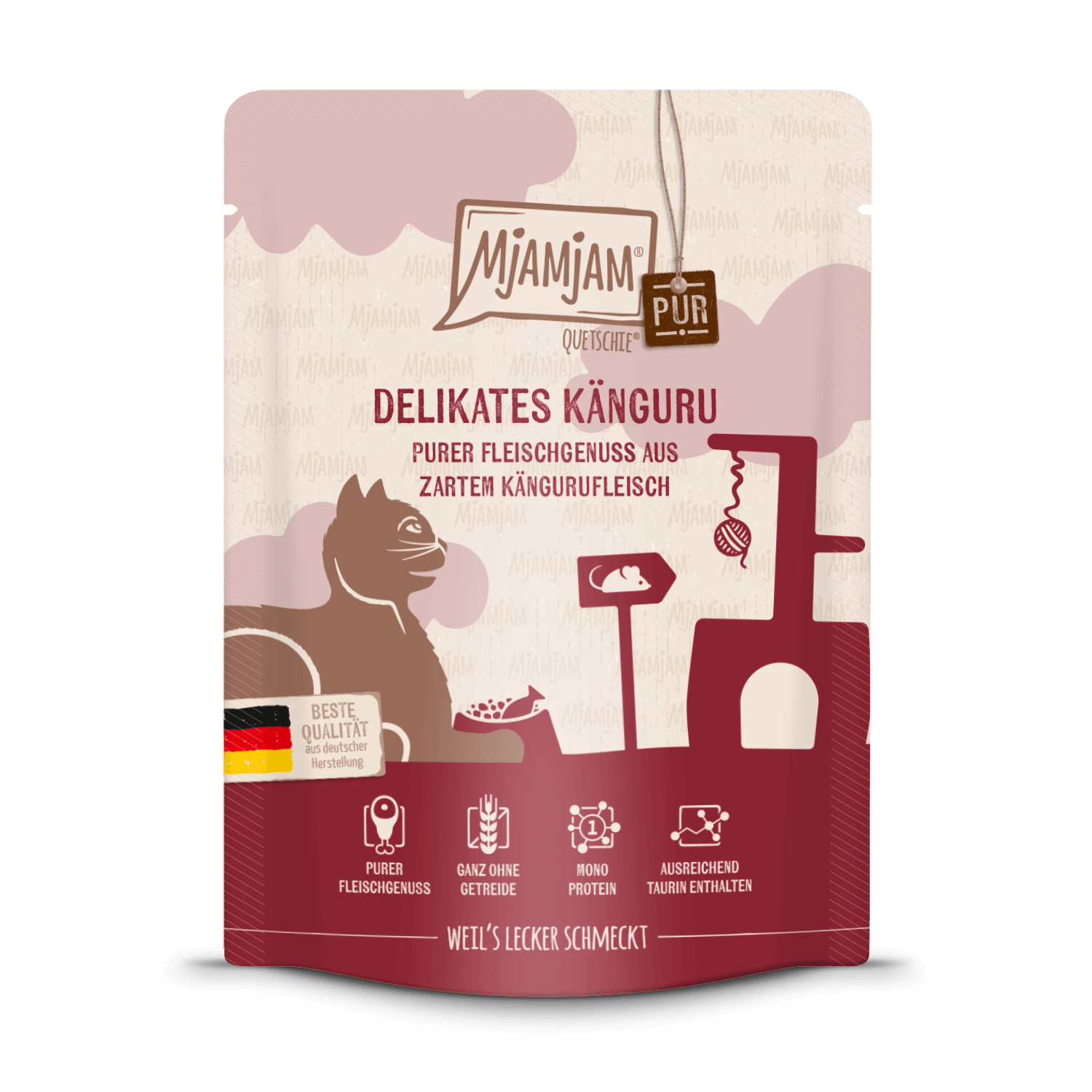 Artikel mit dem Namen MjAMjAM - Katze - purer Fleischgenuss - zartes Känguru im Shop von zoo.de , dem Onlineshop für nachhaltiges Hundefutter und Katzenfutter.