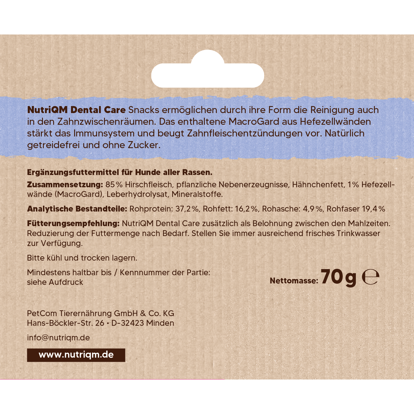 Artikel mit dem Namen NutriQM Hund Dental Care Hirsch im Shop von zoo.de , dem Onlineshop für nachhaltiges Hundefutter und Katzenfutter.