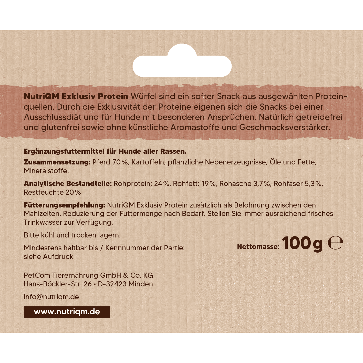 Artikel mit dem Namen NutriQM Hund Exklusiv Protein Pferd im Shop von zoo.de , dem Onlineshop für nachhaltiges Hundefutter und Katzenfutter.