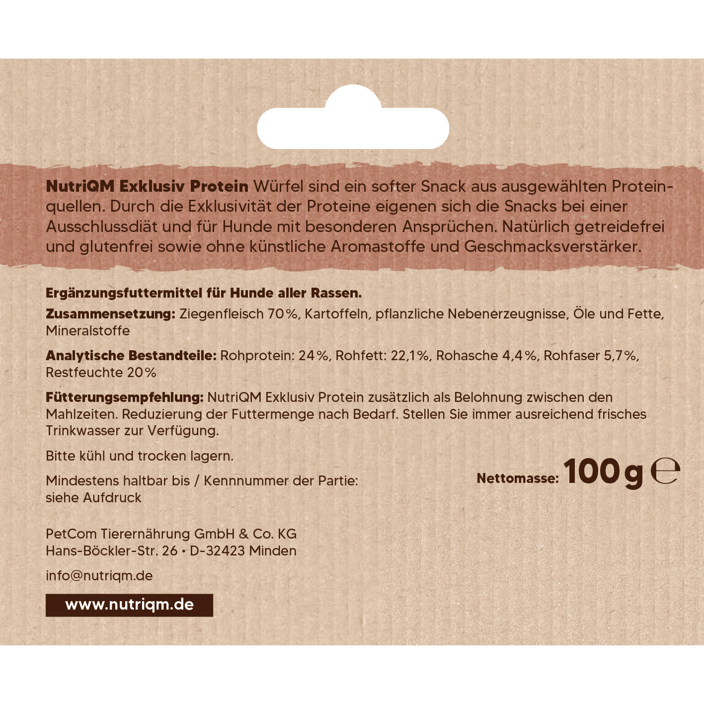 Artikel mit dem Namen NutriQM Hund Exklusiv Protein Ziege im Shop von zoo.de , dem Onlineshop für nachhaltiges Hundefutter und Katzenfutter.