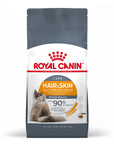 Royal Canin Hair & Skin Care adult dry cat food bag with fluffy cat