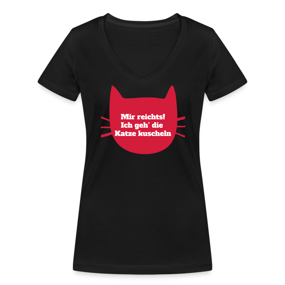 Artikel mit dem Namen &quot;Mir reichts! Ich geh die Katze kuscheln&quot; | Frauen Bio-T-Shirt mit V-Ausschnitt im Shop von zoo.de , dem Onlineshop für nachhaltiges Hundefutter und Katzenfutter.