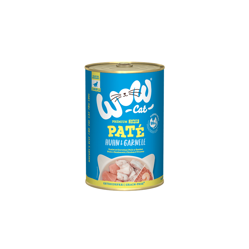 Artikel mit dem Namen WOW CAT JUNIOR Huhn & Garnele im Shop von zoo.de , dem Onlineshop für nachhaltiges Hundefutter und Katzenfutter.