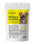 Back of zooVital Huhn & Kartoffel bag displaying ingredients and nutrition facts