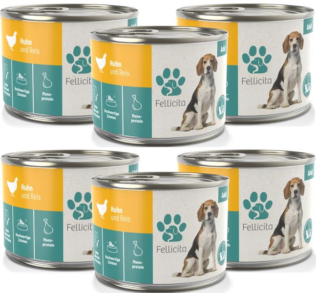 Artikel mit dem Namen Fellicita Huhn & Reis für Hunde im Shop von zoo.de , dem Onlineshop für nachhaltiges Hundefutter und Katzenfutter.