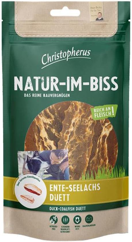 Artikel mit dem Namen Christopherus Snack Natur-Im-Biss Ente - Seelachs - Duett im Shop von zoo.de , dem Onlineshop für nachhaltiges Hundefutter und Katzenfutter.