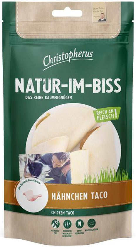 Artikel mit dem Namen Christopherus Snack Hähnchen Taco im Shop von zoo.de , dem Onlineshop für nachhaltiges Hundefutter und Katzenfutter.