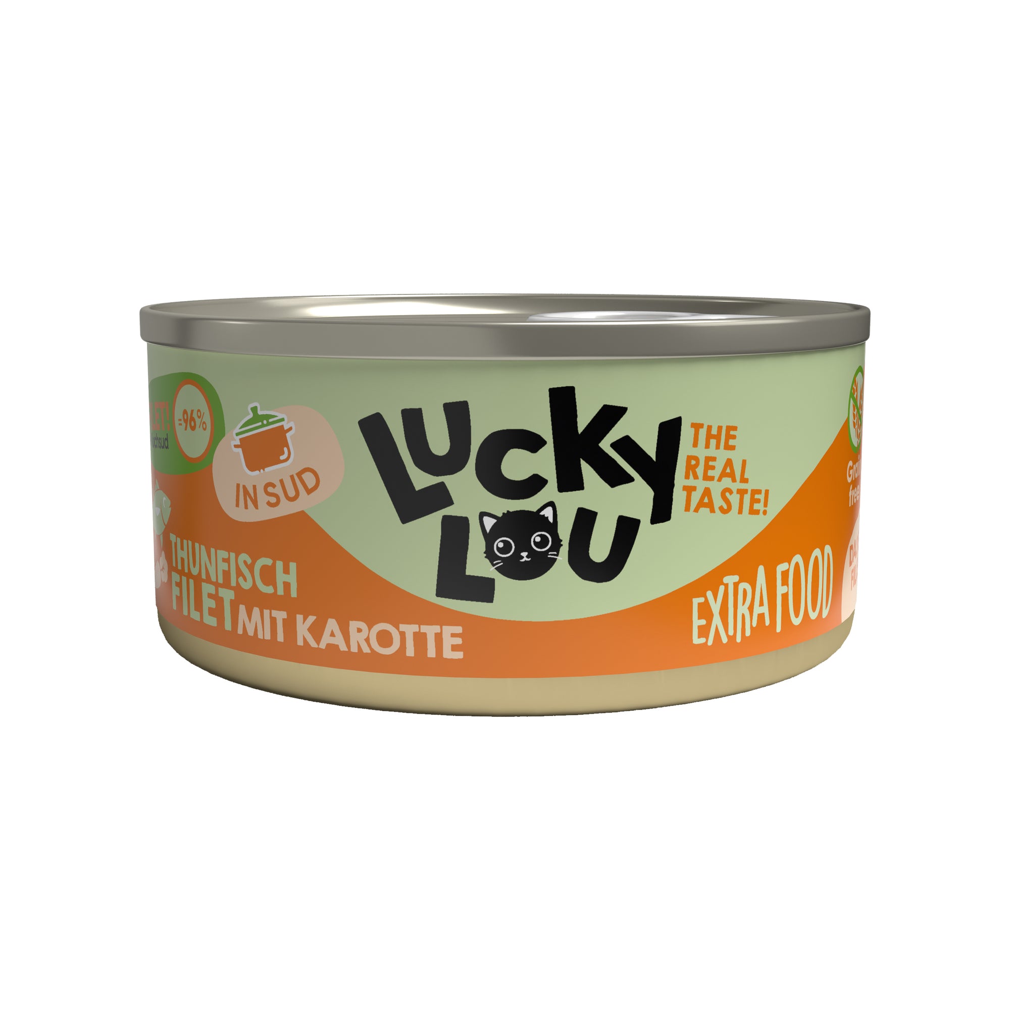 Artikel mit dem Namen Lucky Lou Extrafood Thunfischfilet mit Karotte in Brühe im Shop von zoo.de , dem Onlineshop für nachhaltiges Hundefutter und Katzenfutter.