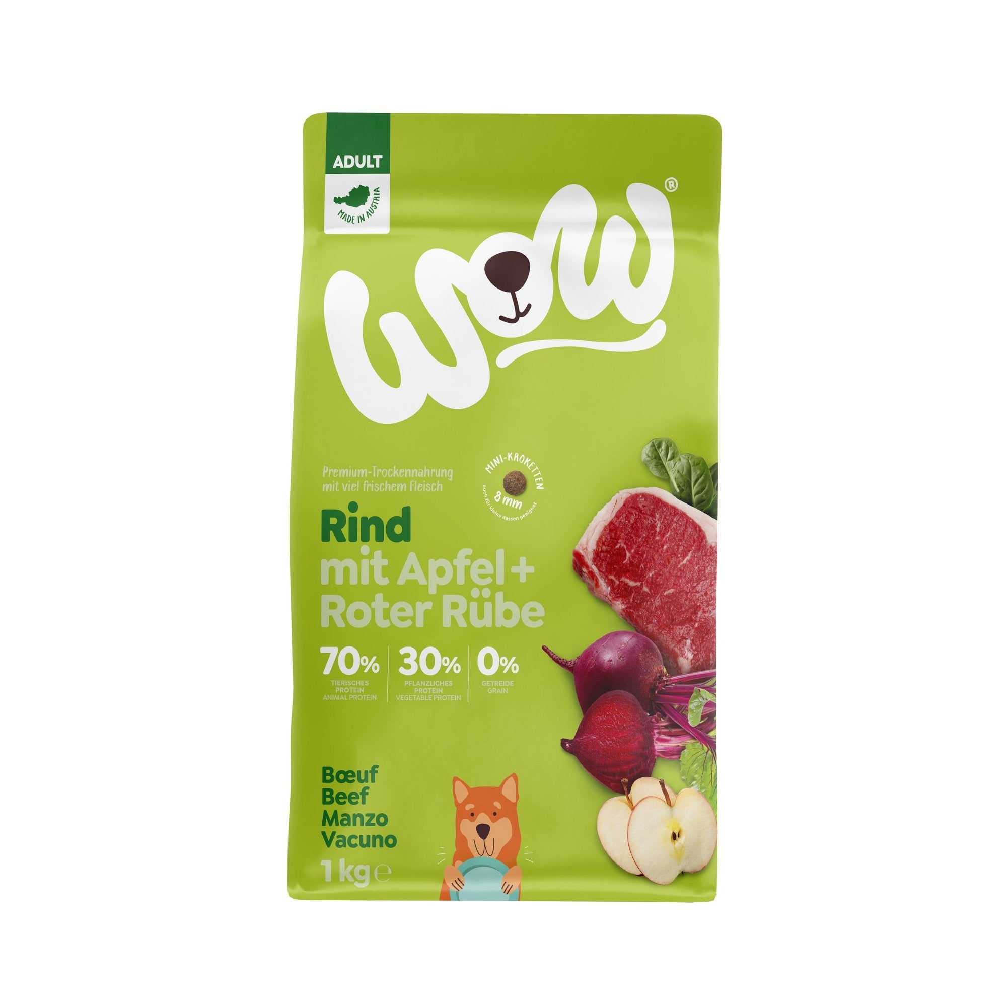 Artikel mit dem Namen WOW Rind mit Apfel und roter Rübe im Shop von zoo.de , dem Onlineshop für nachhaltiges Hundefutter und Katzenfutter.