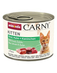 Artikel mit dem Namen Animonda Cat Carny Kitten Rind, Huhn + Kaninchen im Shop von zoo.de , dem Onlineshop für nachhaltiges Hundefutter und Katzenfutter.