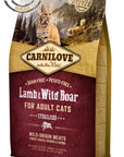 Artikel mit dem Namen Carnilove Cat Adult - Lamm & Wildschwein im Shop von zoo.de , dem Onlineshop für nachhaltiges Hundefutter und Katzenfutter.