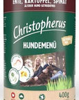 Artikel mit dem Namen Christopherus Menü -Senior - mit Ente & Kartoffel im Shop von zoo.de , dem Onlineshop für nachhaltiges Hundefutter und Katzenfutter.