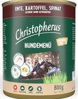 Artikel mit dem Namen Christopherus Menü -Senior - mit Ente & Kartoffel im Shop von zoo.de , dem Onlineshop für nachhaltiges Hundefutter und Katzenfutter.
