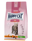 Artikel mit dem Namen Happy Cat Young Junior Land Ente im Shop von zoo.de , dem Onlineshop für nachhaltiges Hundefutter und Katzenfutter.