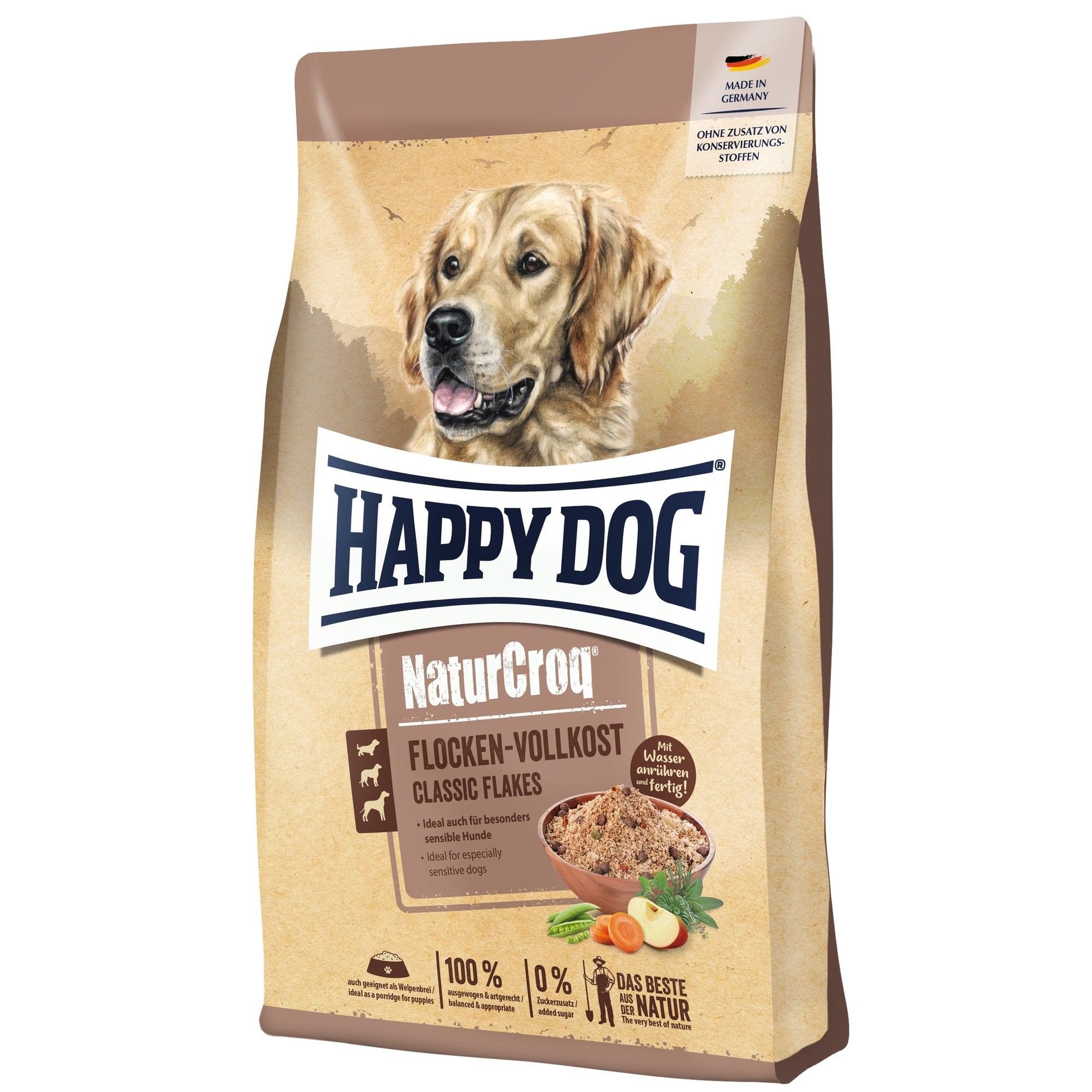 Artikel mit dem Namen Happy Dog Premium NaturCroq Flocken Vollkost im Shop von zoo.de , dem Onlineshop für nachhaltiges Hundefutter und Katzenfutter.