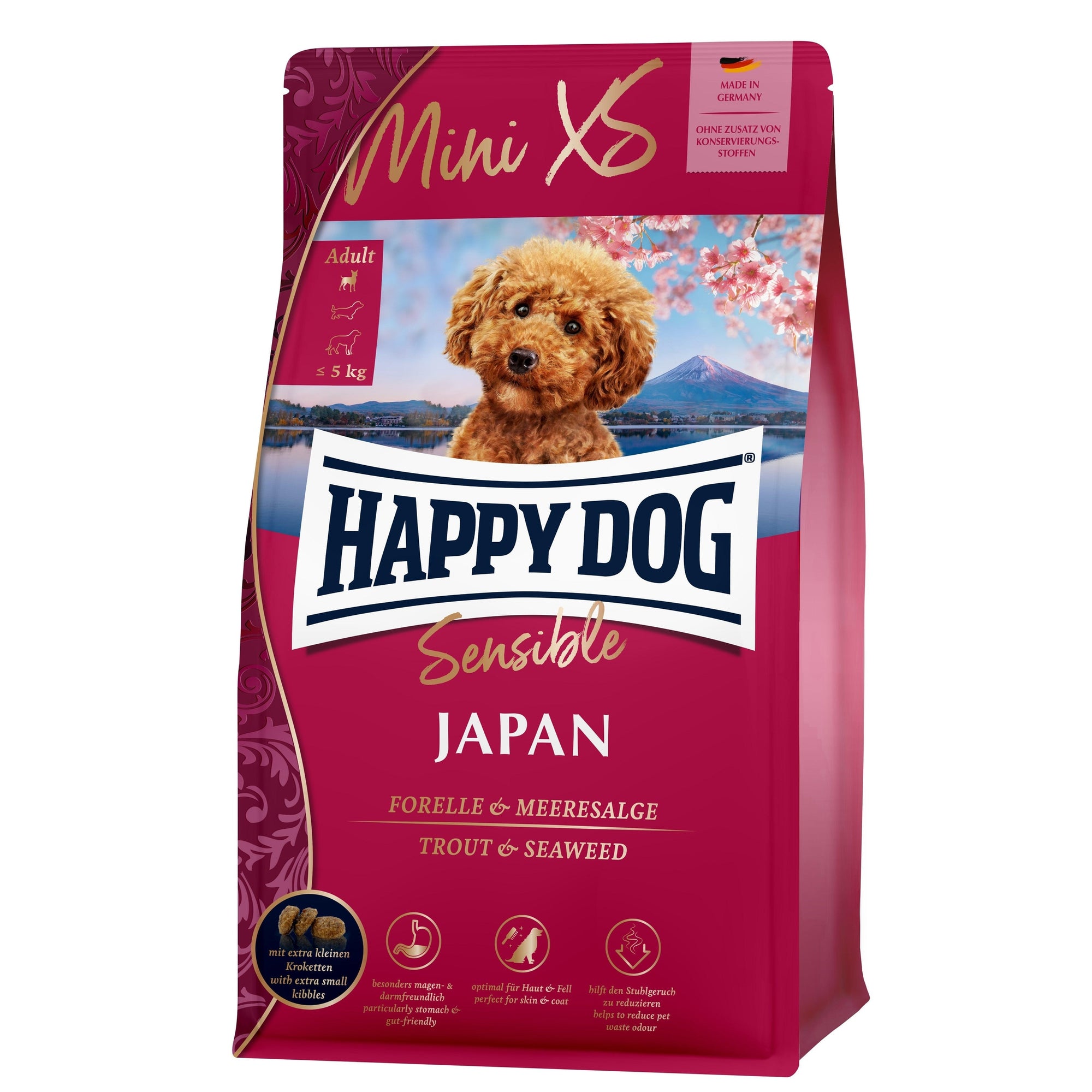 Artikel mit dem Namen Happy Dog Supreme Mini XS Japan im Shop von zoo.de , dem Onlineshop für nachhaltiges Hundefutter und Katzenfutter.