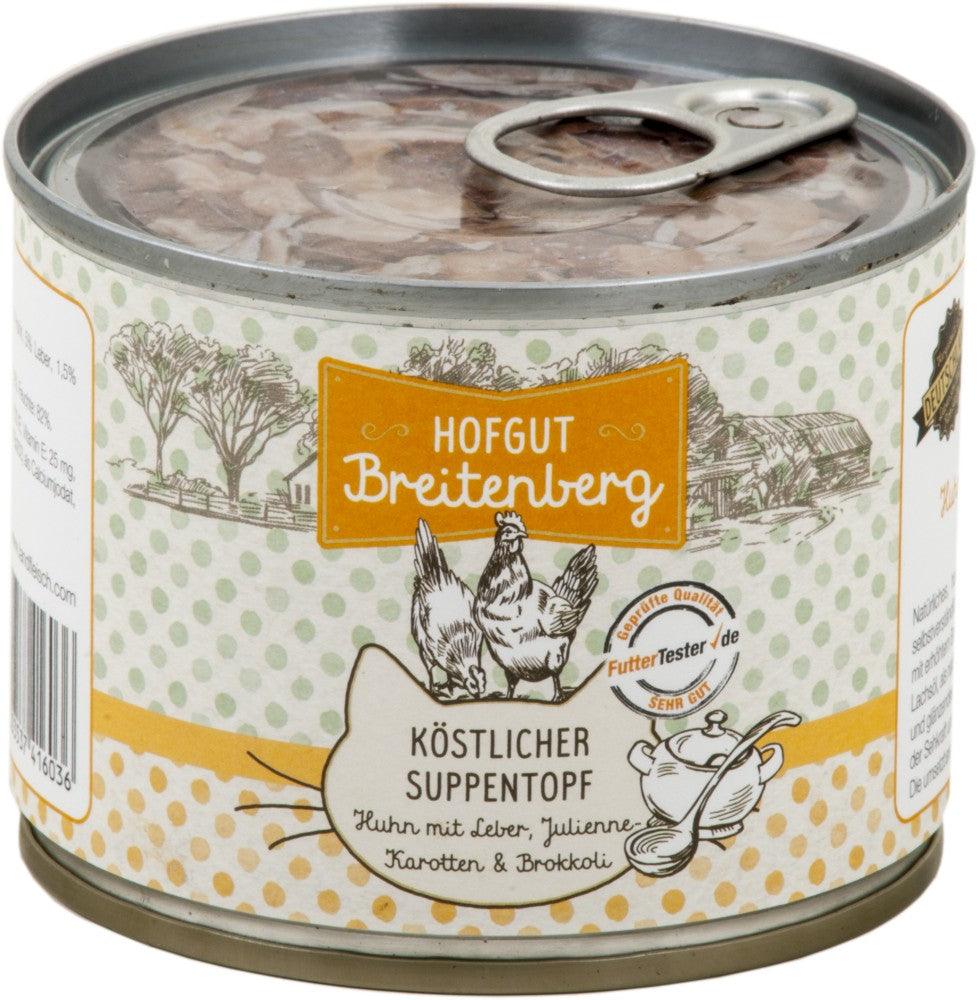 Artikel mit dem Namen Hofgut Breitenberg Cat köstlicher Suppentopf Huhn im Shop von zoo.de , dem Onlineshop für nachhaltiges Hundefutter und Katzenfutter.