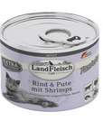 Artikel mit dem Namen LandFleisch Cat Adult Pastete Rind & Pute mit Shrimps im Shop von zoo.de , dem Onlineshop für nachhaltiges Hundefutter und Katzenfutter.