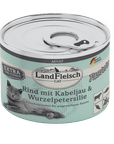 Artikel mit dem Namen Landfleisch für Katzen mit Rind und Kabeljau im Shop von zoo.de , dem Onlineshop für nachhaltiges Hundefutter und Katzenfutter.