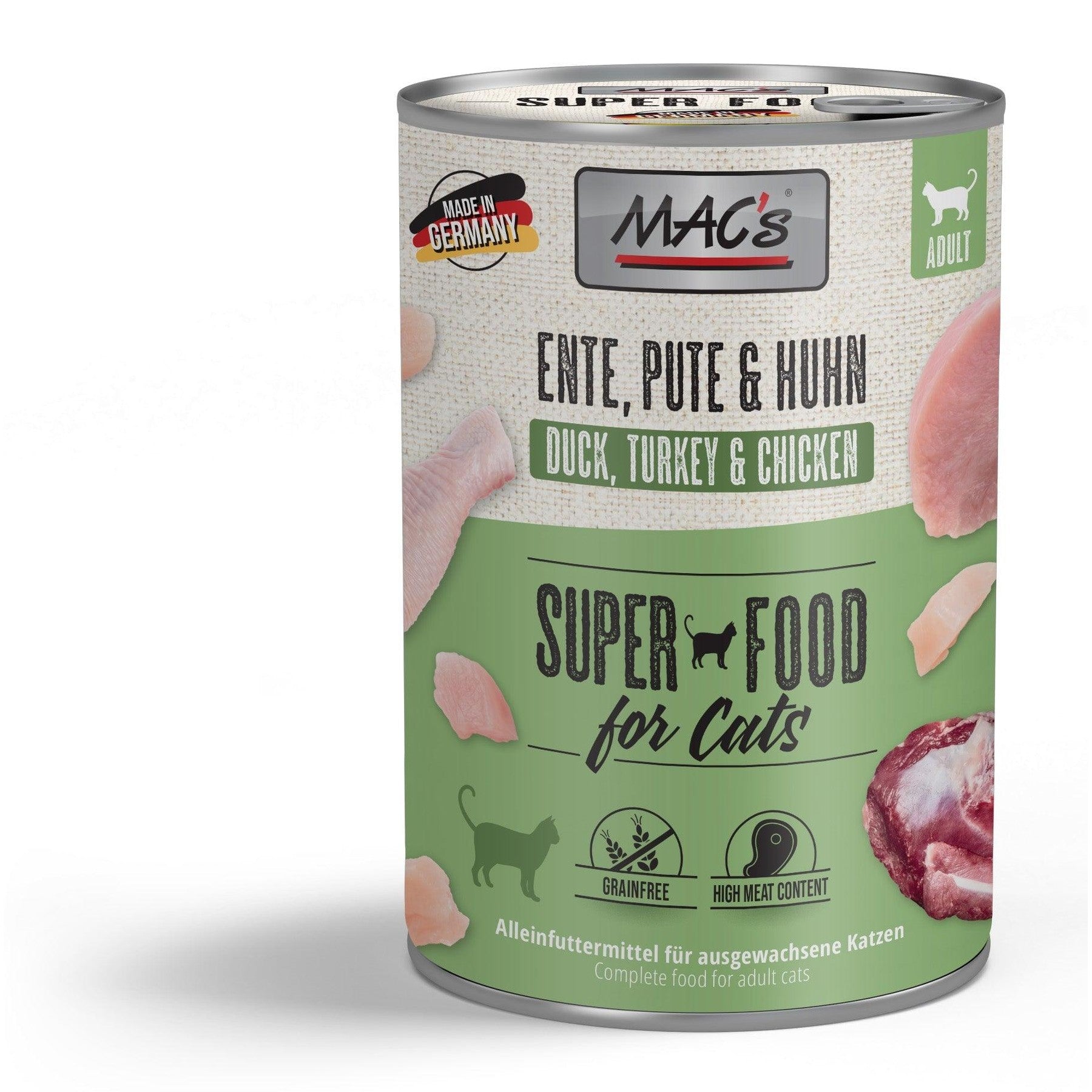 Artikel mit dem Namen MAC's Cat Ente, Pute & Huhn im Shop von zoo.de , dem Onlineshop für nachhaltiges Hundefutter und Katzenfutter.