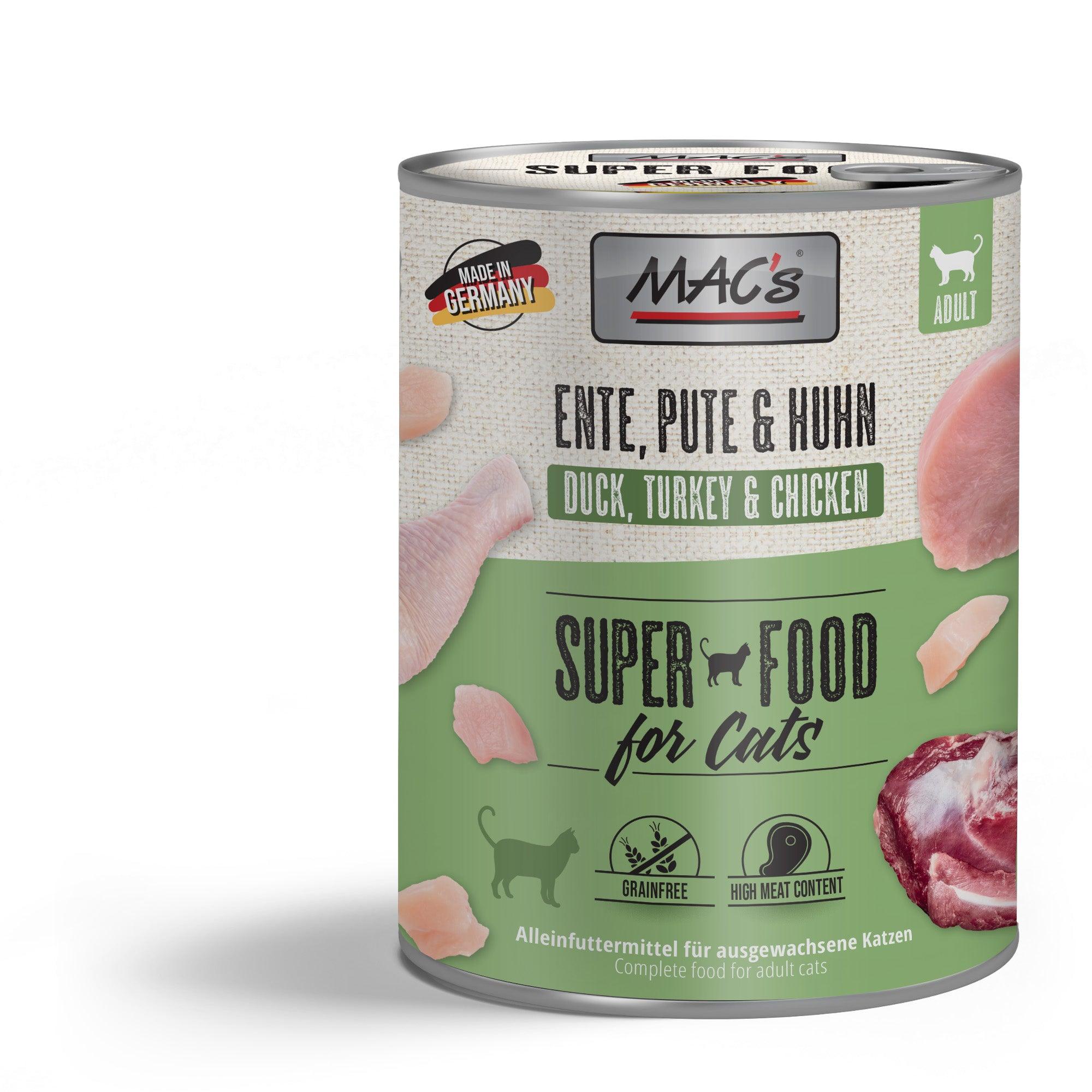 Artikel mit dem Namen MAC's Cat Ente, Pute & Huhn im Shop von zoo.de , dem Onlineshop für nachhaltiges Hundefutter und Katzenfutter.