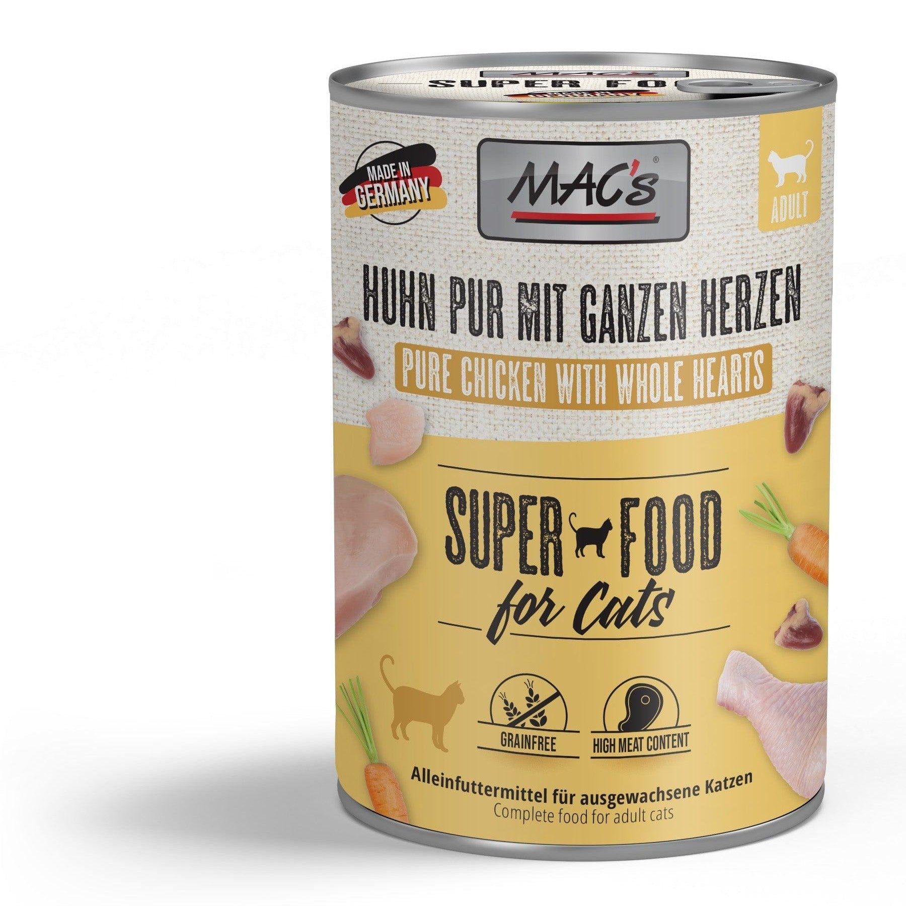 Artikel mit dem Namen MAC's Cat Huhn & Geflügelherzen im Shop von zoo.de , dem Onlineshop für nachhaltiges Hundefutter und Katzenfutter.