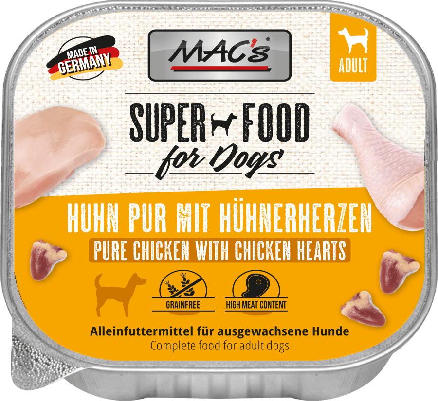 MAC's Dog Huhn PUR & Hühnerherzen – Nassfutter getreidefrei – zoo.de