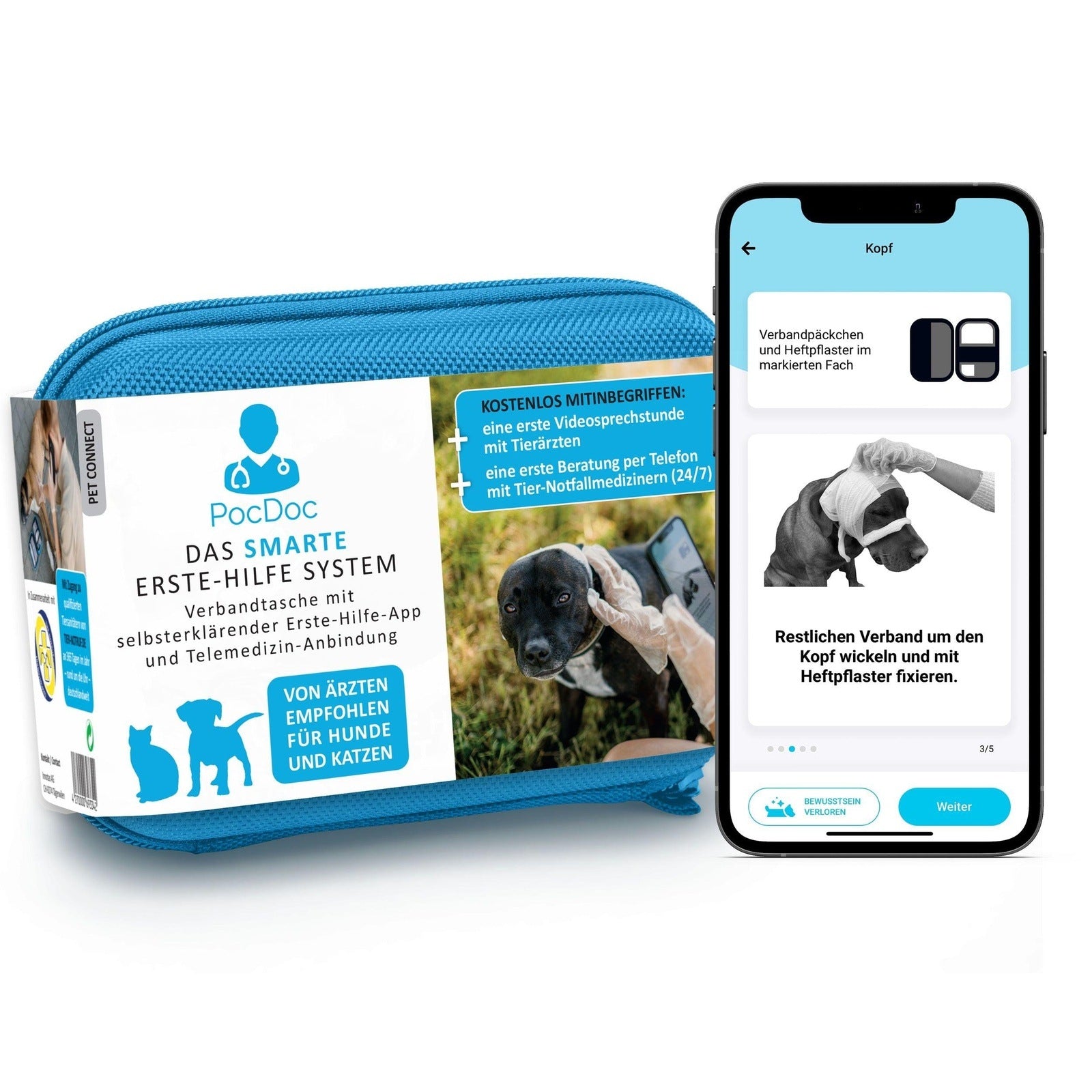 Erste Hilfe Set für Haustiere Hund Katze Notfalltasche 24tlg MHD 2027  Verbandkas