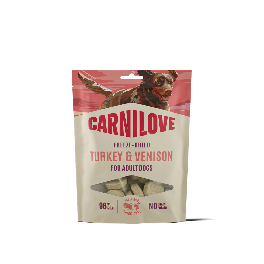 Carnilove Freeze-Dried Pute und Wild Snack für Hunde, 60-g-Beutel