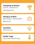 Einsatzmöglichkeiten des BOGGL®: Camping & Reisen, Alltag & Arbeit, Ablenkung bei Gewitter, Abkühlung an heißen Tagen