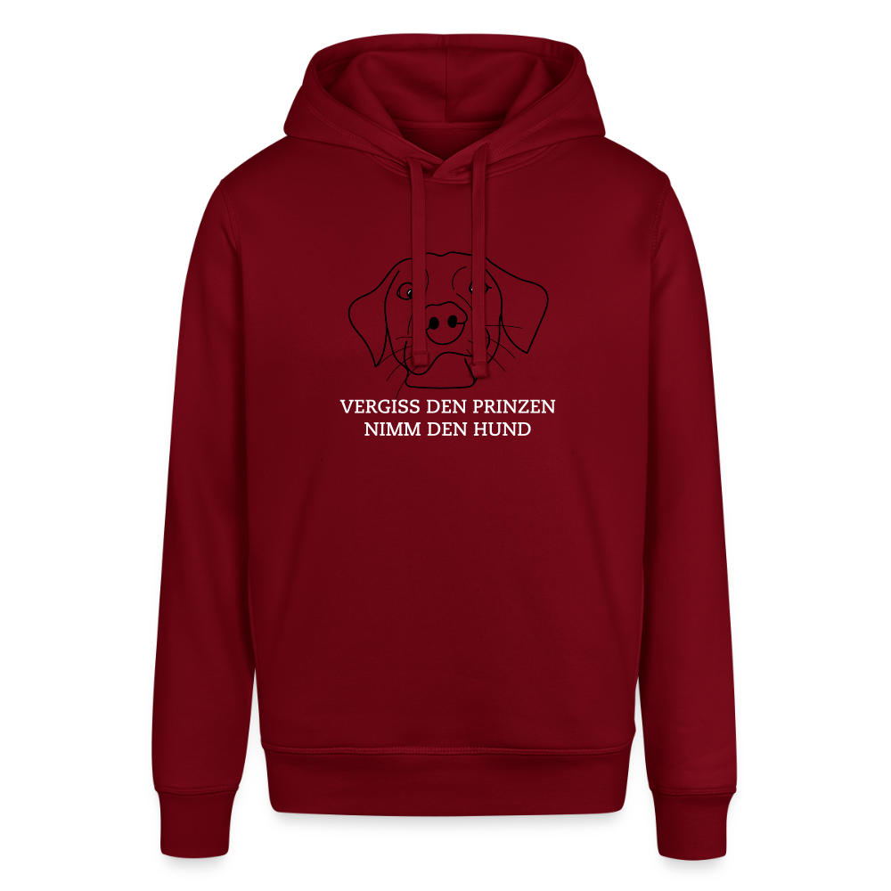 "Vegiss den Prinzen, nimm den Hund!" | Frauen Bio-Hoodie - Burgunderrot