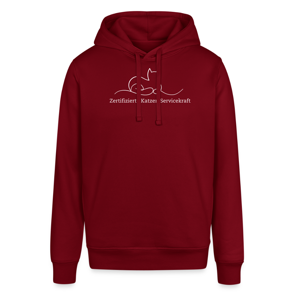 "Zertifizierte Katzen Servicekraft" | Unisex Bio Hoodie - Burgunderrot