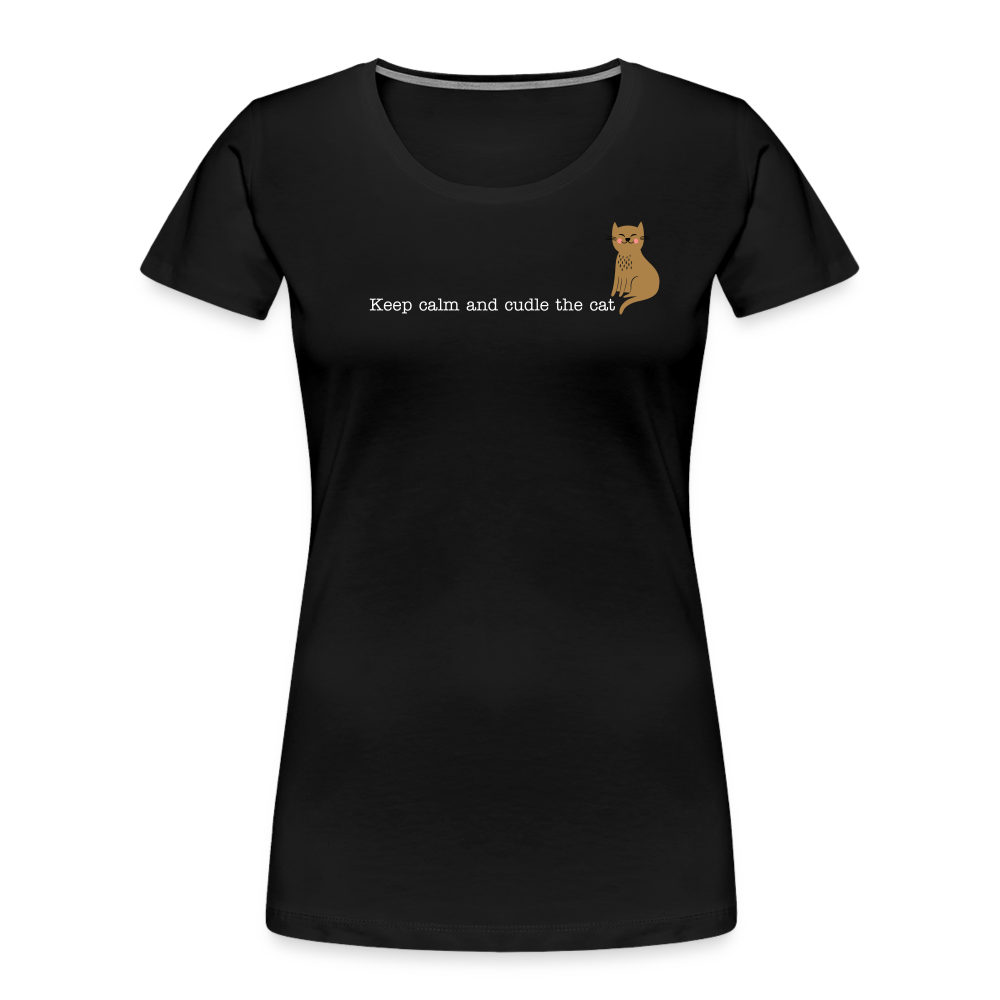 "Keep calm and cuddle the cat" | Frauen Bio-T-Shirt - Schwarz