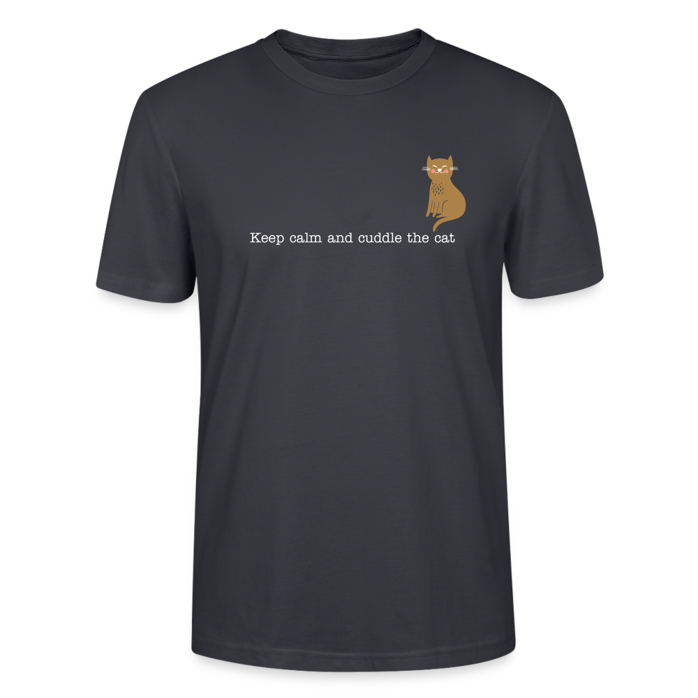 "Keep calm and cuddle the cat" | Männer Bio-T-Shirt - Dunkles Graublau